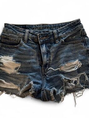 American Eagle Outfitters Dark Blue Distressed Denim Shorts